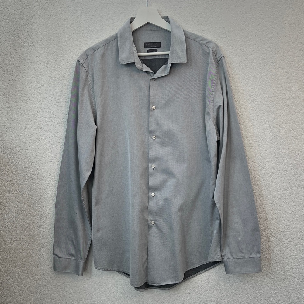 Zara Slim Fit Light Gray Dress Shirt XL